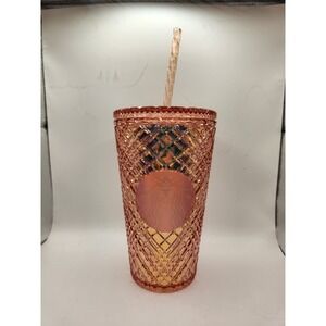 2021 Starbucks Rose Gold Jeweled Winter Holiday Tumbler Cold Cup Grande 16oz NEW